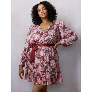 LC Lauren Conrad Red and Cream Ruffled Mini Dress